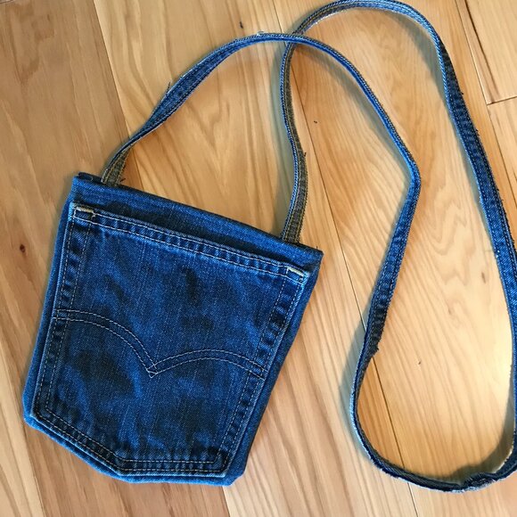 Handmade Crossbody Cell Phone Bag: Painted Whimsical Caterpillar Jean Purse - Picture 3 of 8